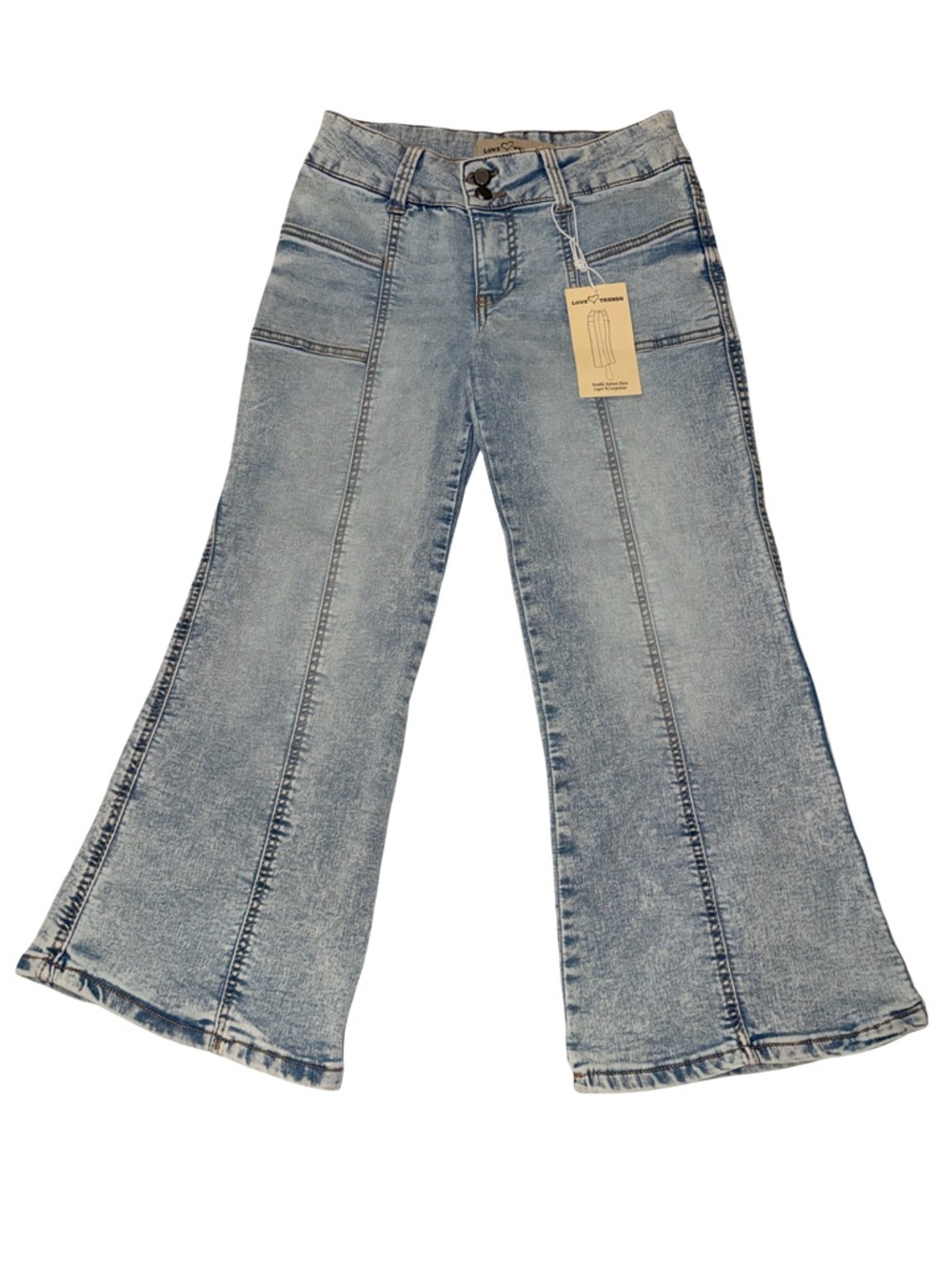 Love Trends Wide Leg capri jeans size 5 light wash stretch boho hippie NWT